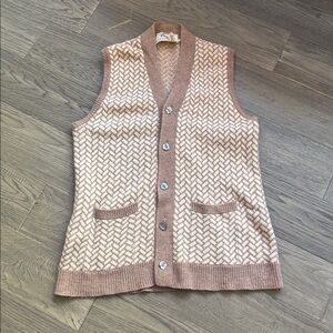 Golden Horse | Vintage 100% Virgin Wool Brown and Cream Knit Vest Size XXL